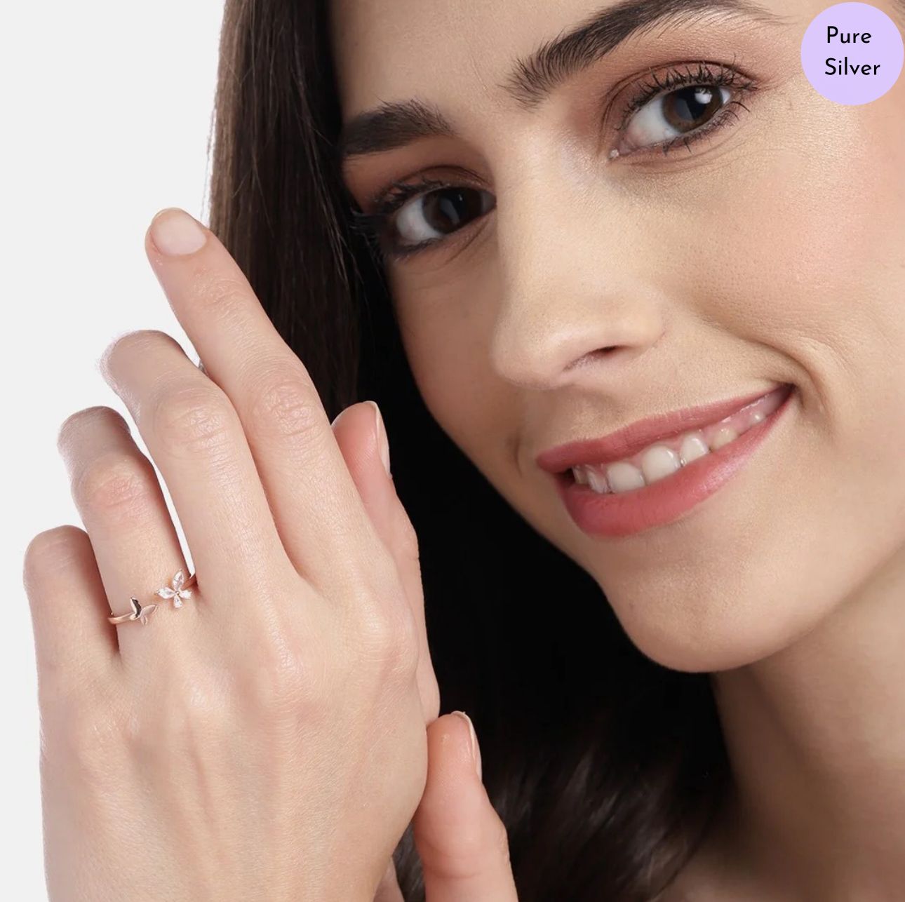 Blossom & Wings 925 Silver Ring in Rose Gold