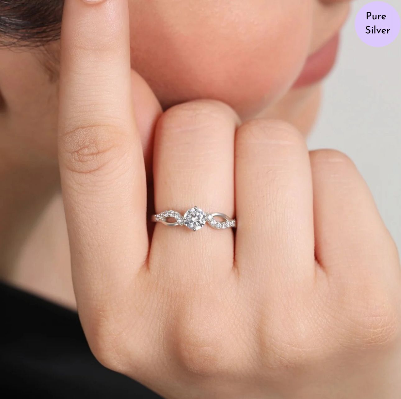 Shimmering Dream CZ Rhodium-Plated 925 Sterling Silver Female Ring