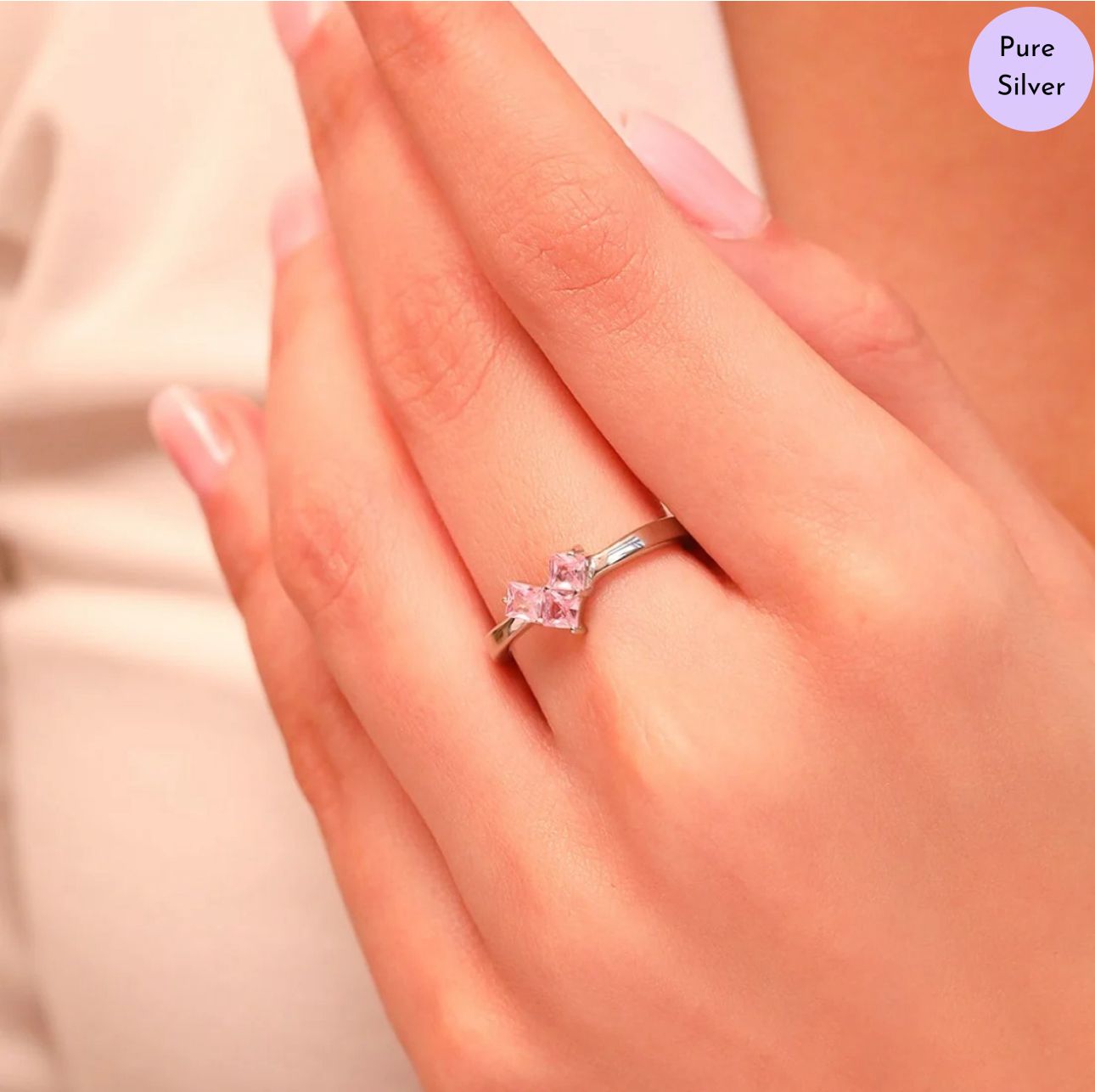 Eternal Pink Heart 925 Sterling Silver Ring