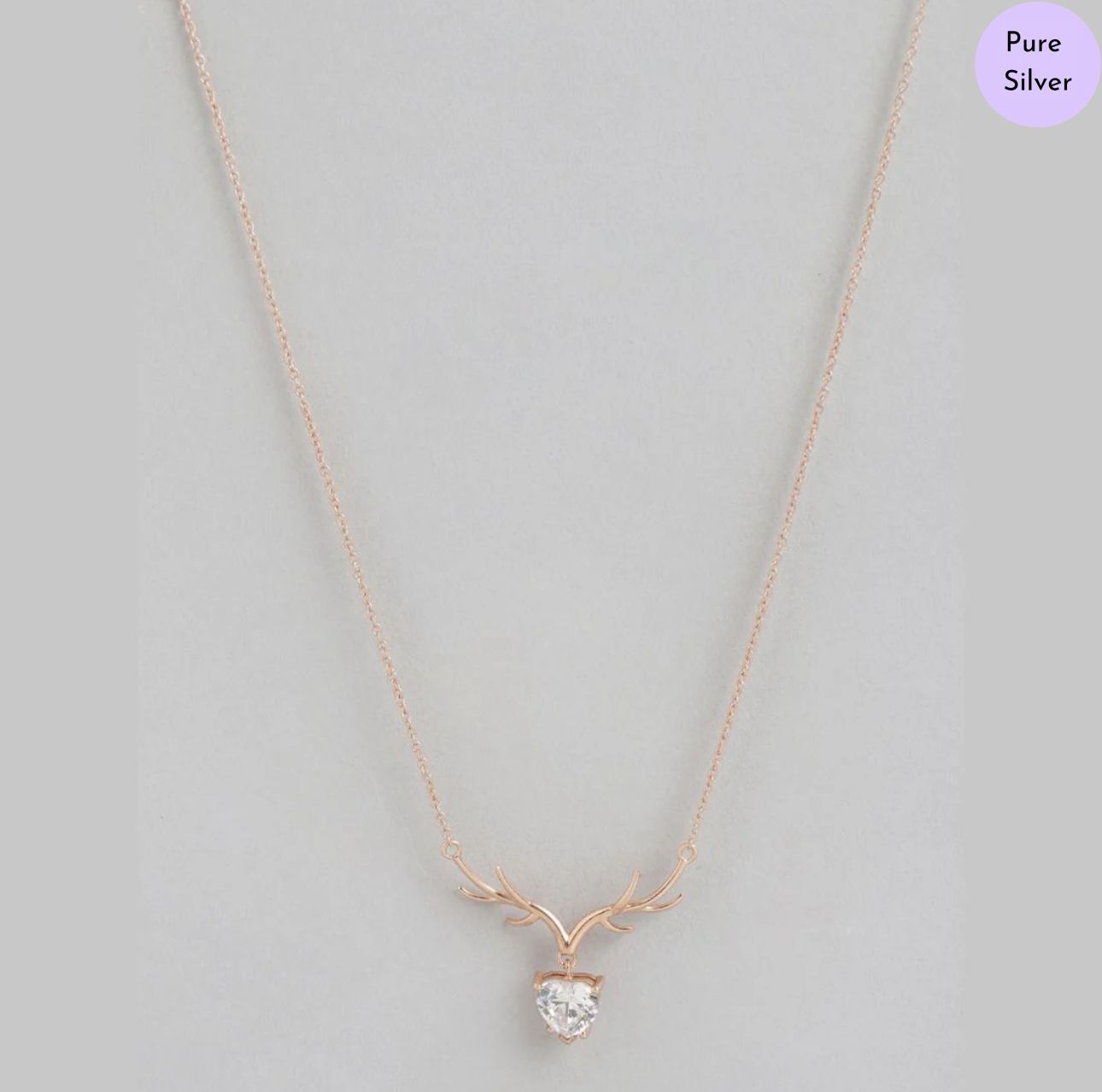 Crystal Deer  CZ Rose Gold Plated 925 Sterling Silver Necklace