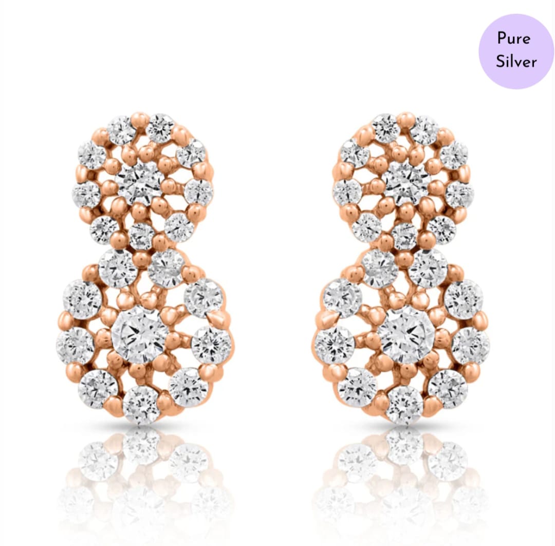 Glittering Halo Rose Gold Plated 925 Sterling Silver Cluster Earrings