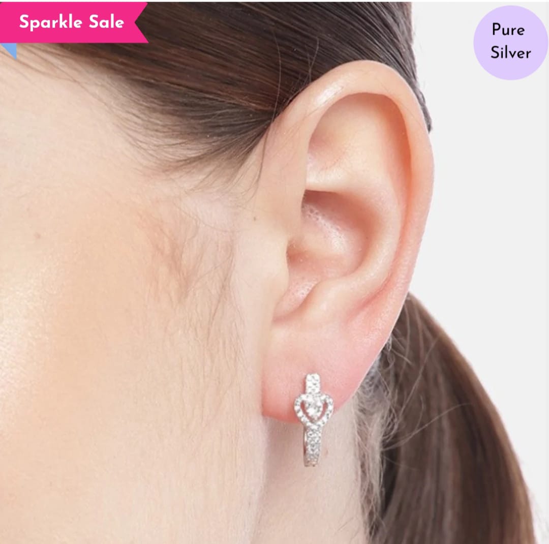 Dazzling Heart Solitaire cz 925 Silver Latch-Back Earring