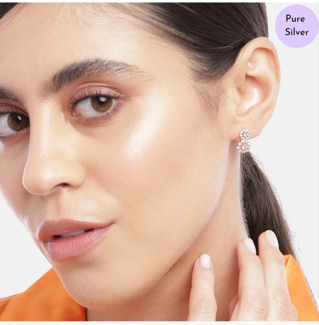 Glittering Halo Rose Gold Plated 925 Sterling Silver Cluster Earrings