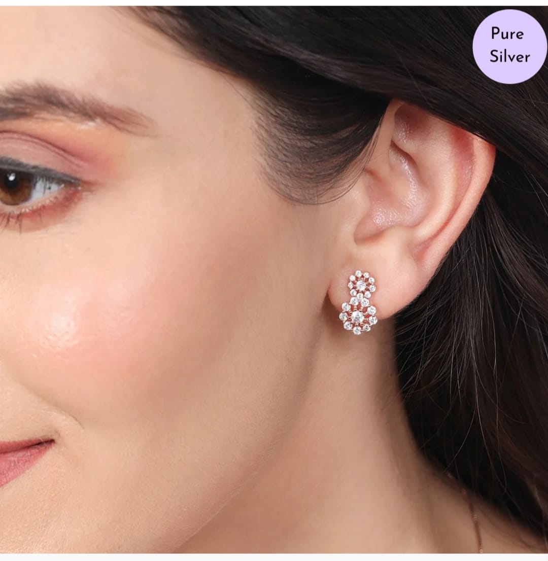 Glittering Halo Rose Gold Plated 925 Sterling Silver Cluster Earrings