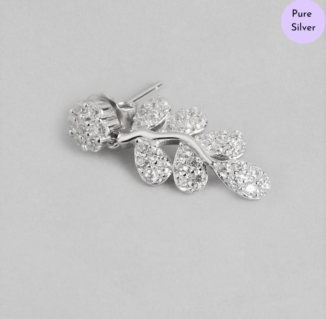 Enchanted Leaf cz Studs  925 Silver Earrings