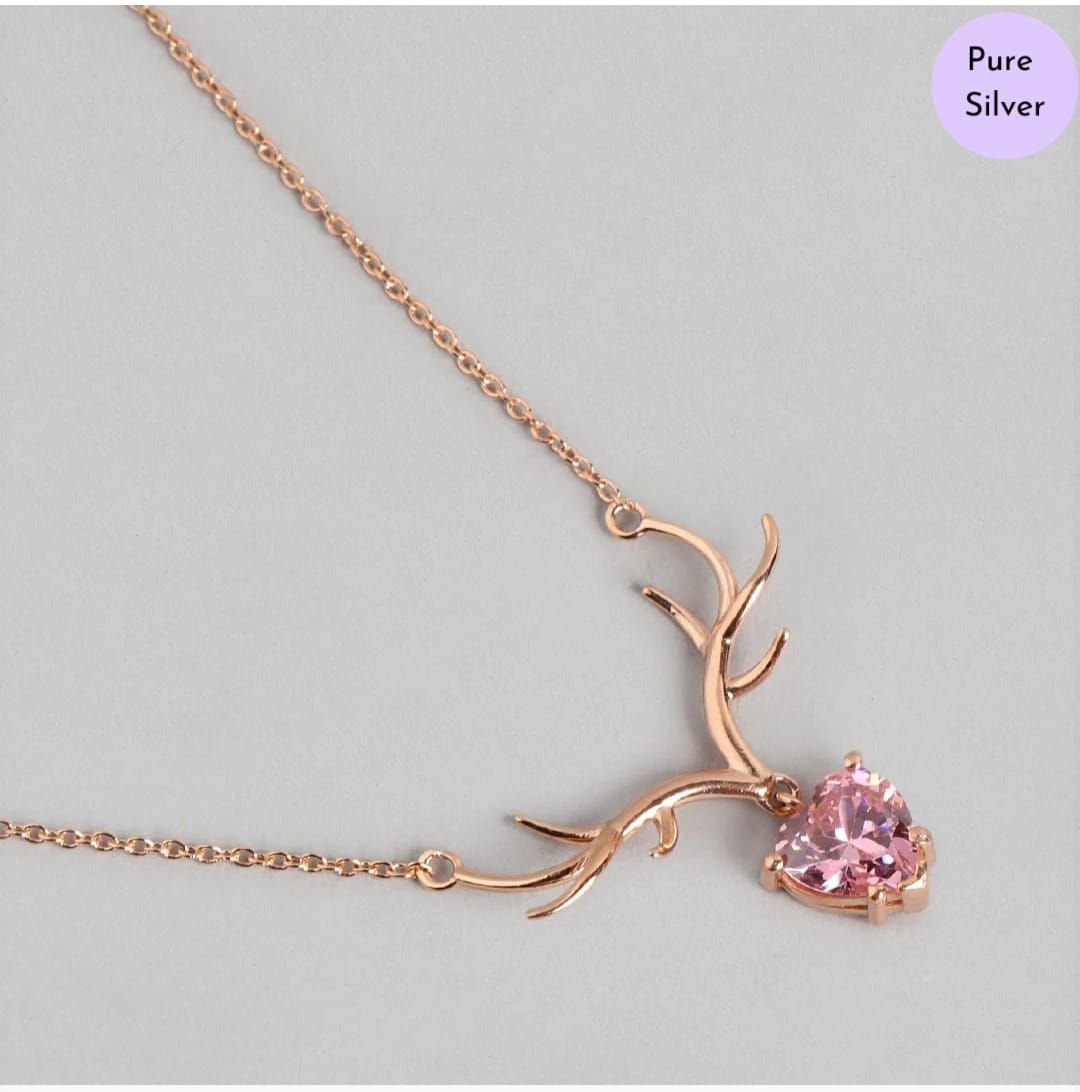 Deer Heart Rose Gold-Plated 925 Sterling Silver Necklace