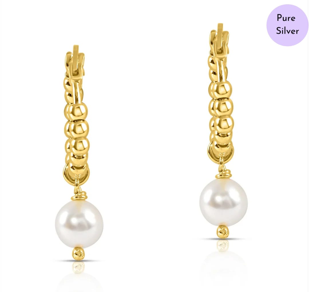 Solitaire Pearl Delight  Drop Gold Plated Earring